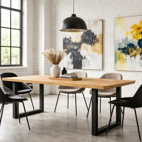 Table extensible chêne huilé bords biseautés pieds en U 180 cm PALERME