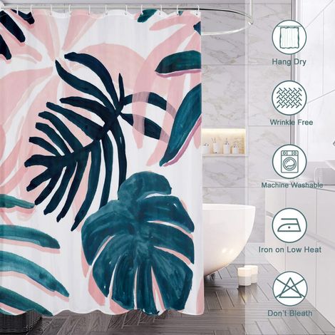 Rideau de douche motif feuilles aquarelle, tissu salle de bain imperméable, 90x180 cm (1/5)