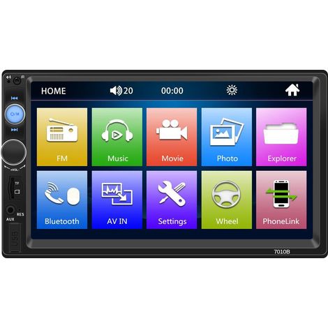 Autoradio MP5 avec grand écran 7 pouces, lecteur de carte USB, Bluetooth et kit mains libres pour la marche arrière. (1/3)
