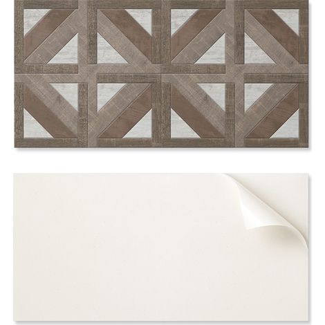 Panel de vinilo adhesivo para pasillo de 100x50 cm con dise帽o geom茅trico de madera y hormig贸n.
