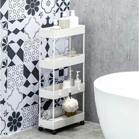 mobile contenitore 4 livelli con ruote bianco compatto OKMYHOME (1/4)