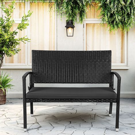 Wolketon 2-Sitzer Gartenbank Schwarz mit 5 cm Sitzkissen und Stahlrahmen für Garten Balkon