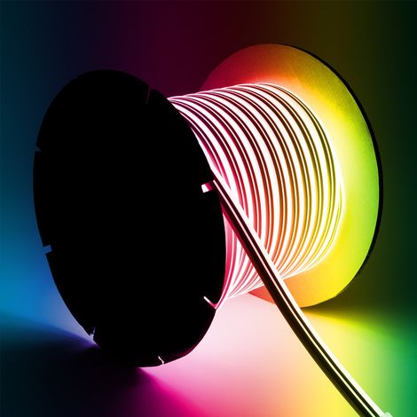 Tira LED Neón Regulable 220V BOBINA 50m RGB 9W/m Corte 100cm IP65 N-FLEX8 Mando IR (1/4)
