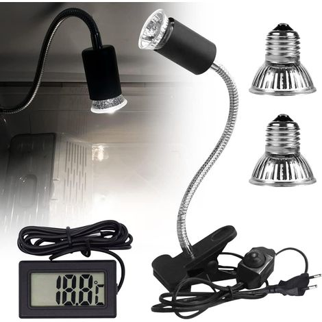 Lampe Chauffante Tortue,UVA+UVB Lampe pour Reptiles, avec 3 Ampoules Lamp Chauffante et thermomètre pour Reptile avec Support Lamp Terrarium pour Reptiles, Amphibiens, Tortues (1/5)