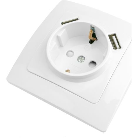BeMatik - Base de prise pour schuko avec USB 2 x A femelle 80x80mm Lille pour l'intégration blanc (1/5)