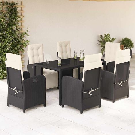 Ensemble repas de jardin 7 pièces en résine tressée noir avec 6 fauteuils inclinables, 87kg - PANGIVO (1/5)