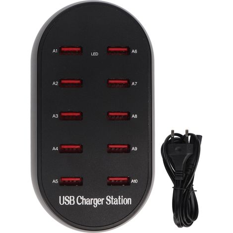 Station de charge USB 10 ports, hub de charge rapide compact pour bureau, hôtel, maison et voyage, prise UE 100V-240V. (1/5)