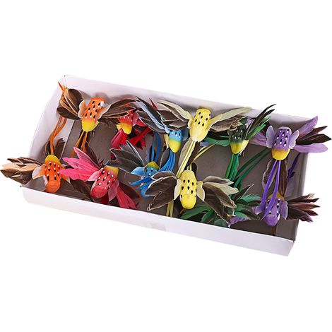 Lot de 12 oiseaux artificiels en plumes, décoration réaliste, 13 x 10 cm (1/2)
