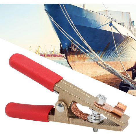 Pince de mise à la terre tout cuivre de type A 300A, pince de mise à la terre pour machines de soudage électrique TIG/MAG, avec manchon en cuir rouge. (1/5)