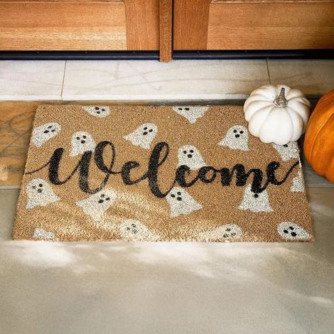 Paillasson d'Halloween : Tapis d'Halloween antidérapant en caoutchouc, joli paillasson fantôme de bienvenue, tapis antidérapant pour l'intérieur et l'extérieur (salle de bain, porche). (1/5)