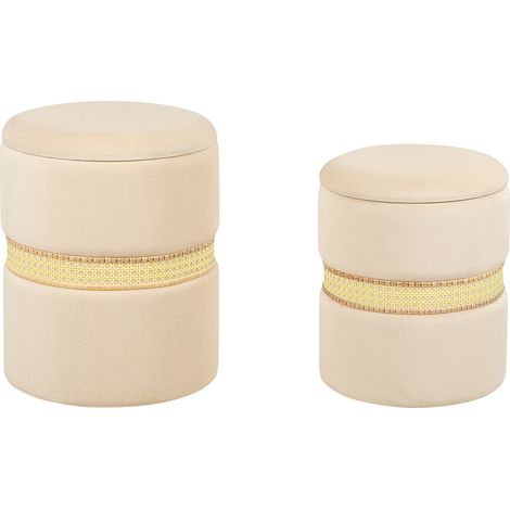 Conjunto de 2 pufs de terciopelo beige claro ratán almacenaje dormitorio Medford (1/5)