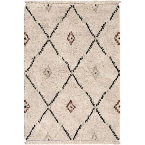Tapis Style Berbère à Mèches Longues Doux Ethnique en Polypropylène Naturel 120 x 170 x 3 cm - PANGIVO (1/3)