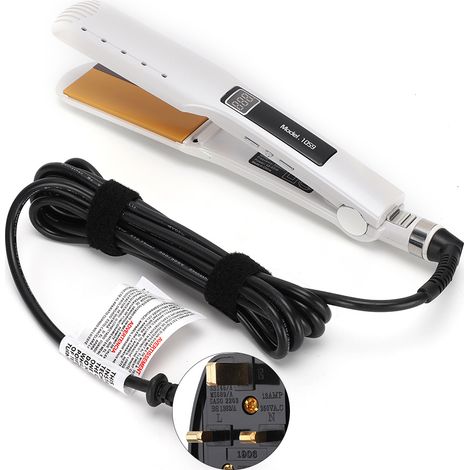 Lisseur à cheveux électrique blanc avec bande silicone, fer à lisser et boucler, écran LCD, prise UK, coiffure professionnelle (1/5)