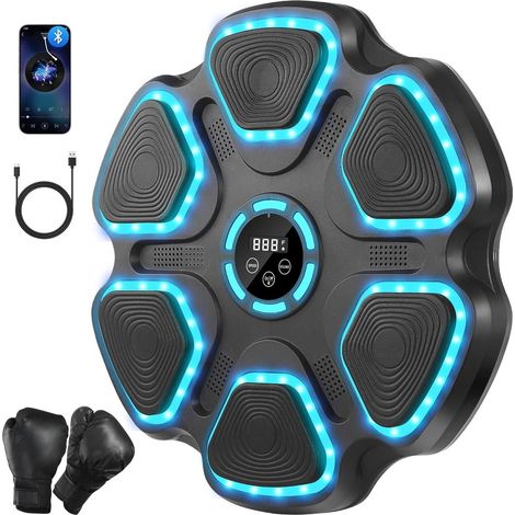 Machine de Boxe Musicale pour Adultes et Enfants, Music Boxing Machine Bluetooth avec Gants de Boxe, LED Boxe Mural Musique avec 11 Modes et 9 Vitesses pour Entraînement à la Maison (1/5)