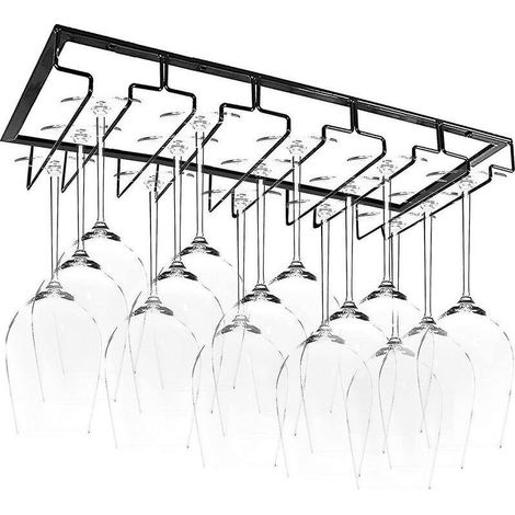 Porte-verres suspendu en fer de haute qualité - 5 rails pour 10 à 15 verres - dimensions 50 x 22,5 x 5,5 cm - installation facile sans perçage (1/3)