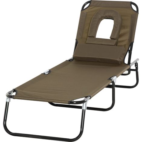 Klappbare Gartenliege, braunes Sonnenbett mit Kopfstütze, Leseecke und verstellbarer Rückenlehne