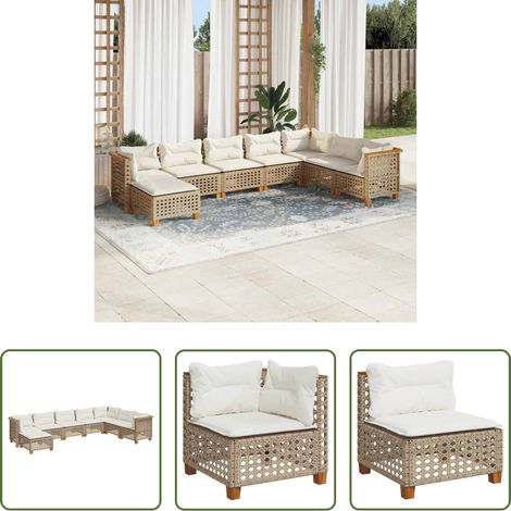 Gartensessel - 8-tlg. Garten-Sofagarnitur mit Kissen Beige Poly Rattan (1/5)