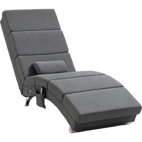 Fauteuil de salon de relaxation pour massage et chauffage méridienne avec télécommande et oreiller, tissu effet lin, gris