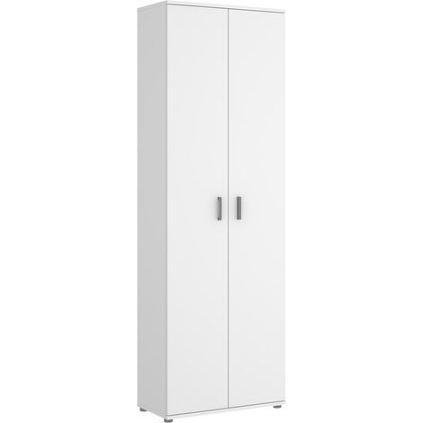 Pegane – Armoire de rangement 2 portes blanche – Dimensions 61x35x190 cm – Panneau de particule mélaminé 16 mm – 6 étagères réglables