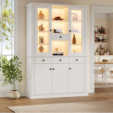 Vetrina LED bianca con 4 cassetti e 21 scomparti, 119,5 x 40 x 180 cm OKMYHOME (1/5)