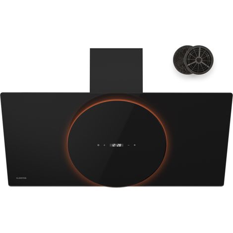 Klarstein Total Eclipse Hotte Aspirante - 90 cm Hotte Décorative, 600 m³/h, LED 3000 K-6500 K, Tactile, CEE A, 61 dB, Extraction & Recirculation, Filtre Charbon, Noir