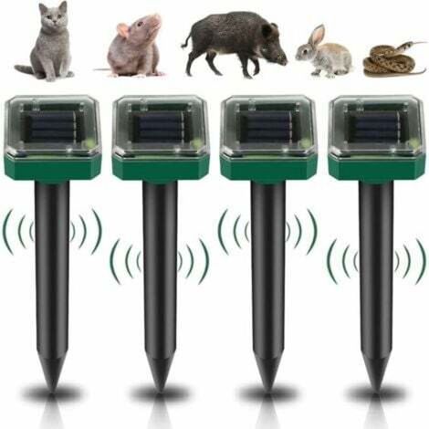 Pack of 4 solar-powered ultrasonic rat repellents, solar rat repellents, ultrasonic snake repellents, IP65 waterproof rat repellents, outdoor gopher repellents