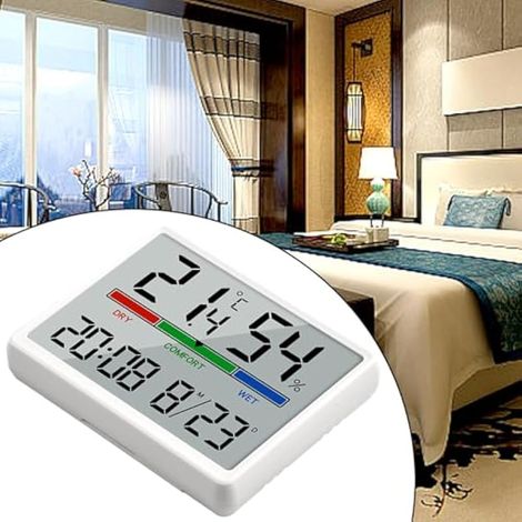 Horloge de salle de bain, minuteur de douche, horloges pour salle de bain, thermomètre, hygromètre, horloge murale pour salle de sport, chambre, cuisine, bureau (blanc) (1/4)