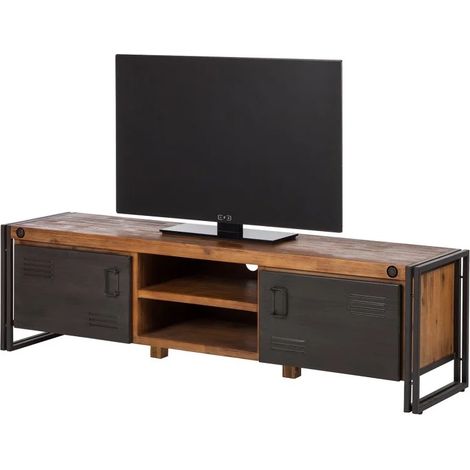 Meuble TV 180 cm 2 tiroirs 2 niches bois acacia et métal - WORKSHOP (1/5)