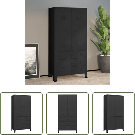 Kleiderschrank -  Industrial Kleiderschrank Schwarz 90x50x180 cm Metall (1/5)