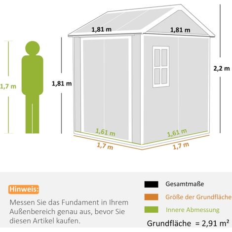 Gartenhaus 181x181x220 cm aus grauem Kunststoff mit Fenster, platzsparend – MEUBLIV (1/5)