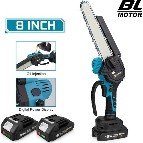Tronçonneuse sans fil 8 pouces sans balais – Scie à chaîne portable une main – Compatible Makita