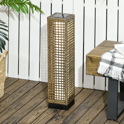 Lampadaire solaire extérieur en résine tressée lampadaire sans fil rechargeable capteur de lumière 15.5 x 15.5 x 69 cm