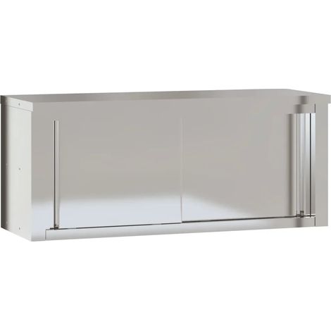 Armadio pensile da cucina con ante scorrevoli 110 x 40 x 46 cm design igienico argento in acciaio inossidabile 020047578