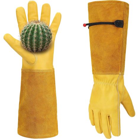 Gants de jardinage résistants aux épines (hommes et femmes), cuir respirant et manchettes longues pour la taille des rosiers et cactus, robustes et ajustables, cadeau idéal pour jardiniers (1/5)