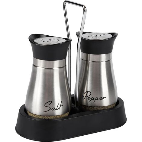 Lot Salière Poivrière Avec Support, Inox, Verre, BBQ, Extérieur, Cuisine, Réglable, Robuste, Élégant, Compact (1/5)