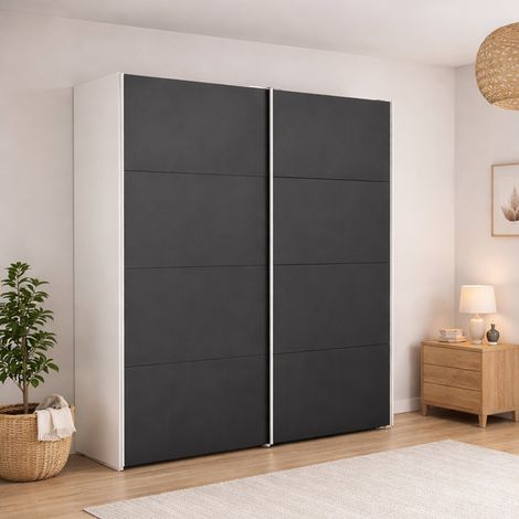 Dmora - Armario 2 puertas Paeng, Muebles de dormitorio, Vestidor, Armario de ropa, 182x61 h220 cm, Blanco y Negro (1/5)