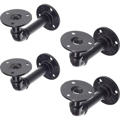 Supports d'étagère mural vintage en métal Style industriel noir, lot de 4 pièces, pour salon, cuisine et bureau