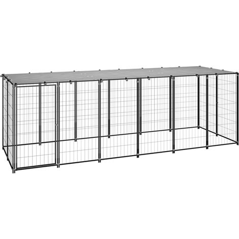 Cuccia da esterno gabbia per cani parco animali 330 x 110 x 110 cm acciaio nero e grigio 020000525