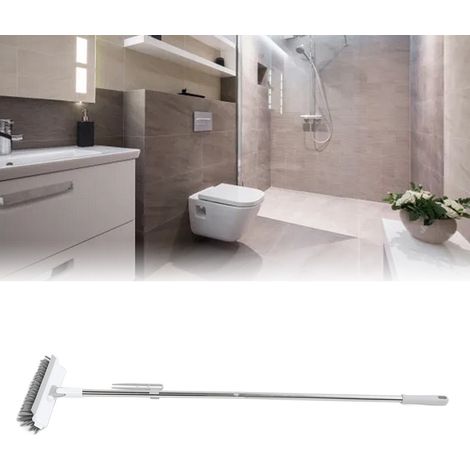 Balai de Sol 2 en 1 avec Manche Longue Rotatif 180°, Brosse Rigide pour Carrelage, Blanc, Kit Complet (Brosse, 2 Tiges, Manche) (1/5)