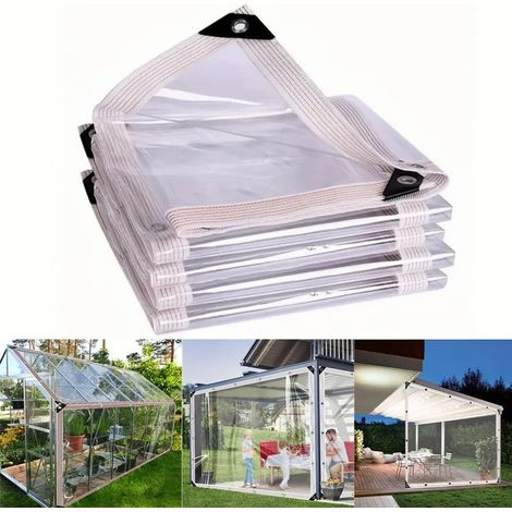 Bâche de Pluie Transparente Renforcée PE - Bâche imperméable Transparente avec œillets-pour Meubles de Jardin - Abri Jardin pour Balcon et Terrasse - 1×5m (1/5)
