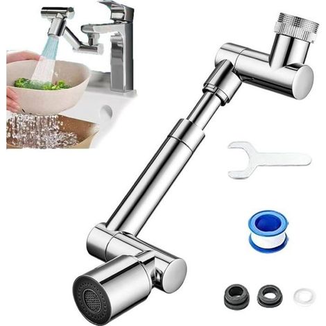 Rallonge de robinet rotative à 1440° avec double jet, fixation anti-éclaboussures pour évier de cuisine et salle de bain,(argenté) (1/5)