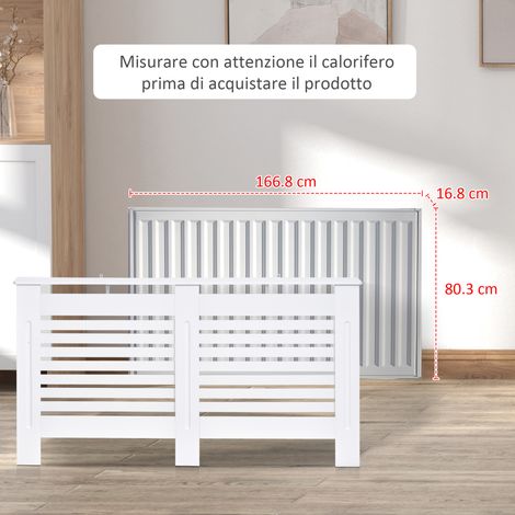 Radiateur à lattes blanc, 172x19x81 cm, avec étagère de rangement en bois. (1/5)