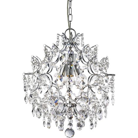 Searchlight Harrietta - Sospensione 3 Luci da Soffitto Cromo con Cristalli, E14 (1/5)