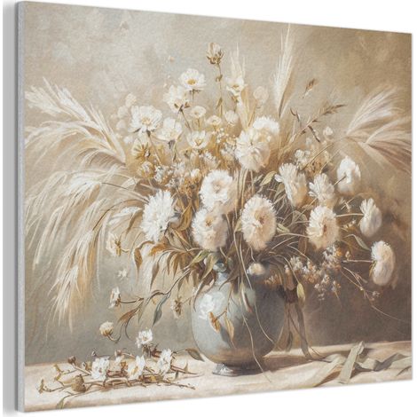 TABLEAU ACOUSTIQUE Fleurs - Vase - Nature morte - Beige Panneau Insonorisant 80x60 cm (1/5)