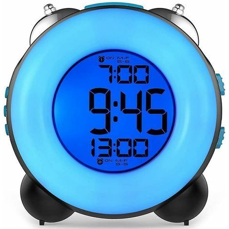 Réveil fort pour les gros dormeurs, réveil en option double réveil réglage snooze écran couleur horloge électronique multi-groupe réveil grande sonnerie réveil Japon, Corée et Europe nouveauté horloge