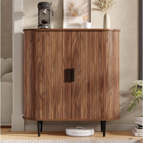 MODFU – Aparador de almacenamiento 85x43x90 cm de MDF/aglomerado con puertas correderas, 4 ganchos, estantes ajustables y antivuelco – Natural (1/5)