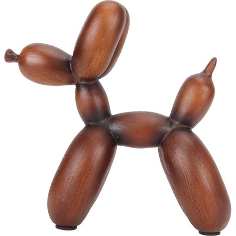 Chien Ballon Sculpture Résine Imitation Bois Grain, Statue Art Chien Ballon Forme Moderne, Décoration Chambre Bureau (1/5)