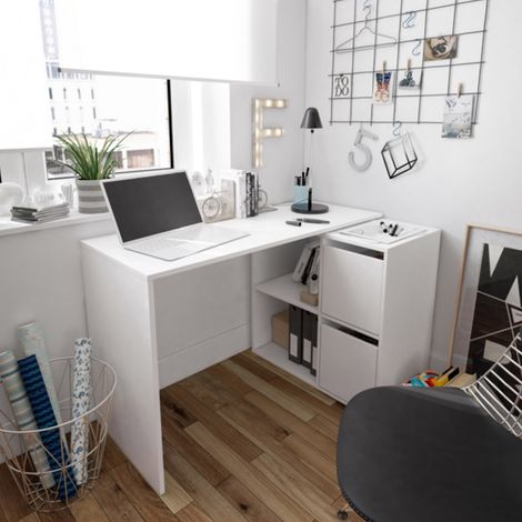 Bureau d'angle modulable avec rangements 120x77x74 cm blanc