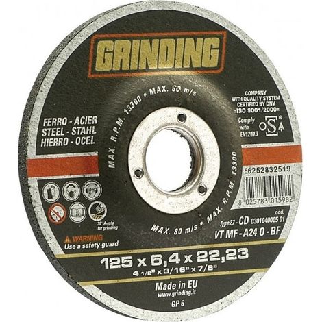 GRINDING DISCO DISCHI DA SBAVO PER FERRO MOLA ABRASIVA MOLE ABRASIVE - 125 x 6,4 x 22,23 (1/5)