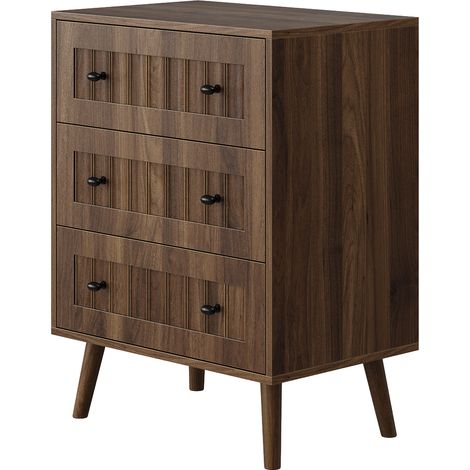 Commode 3 tiroirs 60x40x79 cm MDF noyer OKMYHOME (1/5)